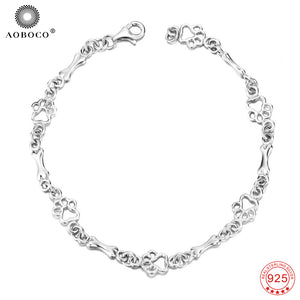 New Arrival Luxury 925 Sterling Silver Bracelets for Women Cute Dog Puppy Paw Hand Chain Bracelet Women GNS0387
