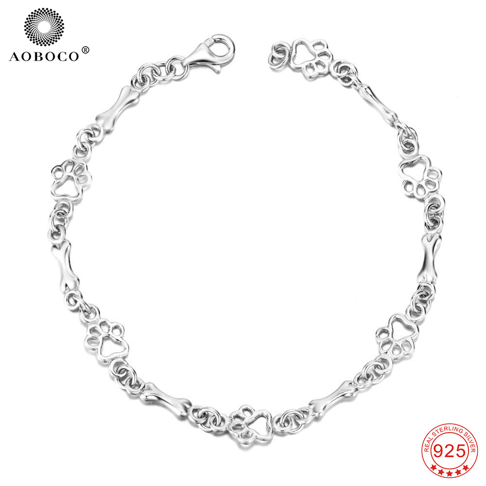 New Arrival Luxury 925 Sterling Silver Bracelets for Women Cute Dog Puppy Paw Hand Chain Bracelet Women GNS0387