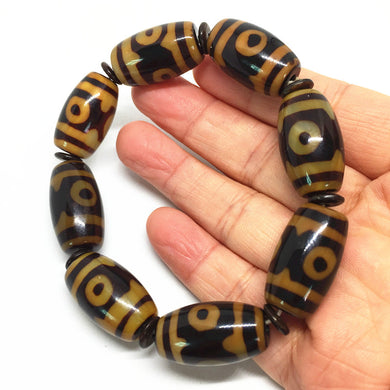 Nuovo arrivo pietra di agata naturale modello a tre occhi braccialetto di perline tibetane Dzi per uomini e donne. Ottimo regalo porta buona fortuna 