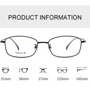 Pure Titanium Frame Eyewear Men and Women Style Full Rim Rectangle Spectacles with Spring Hinges