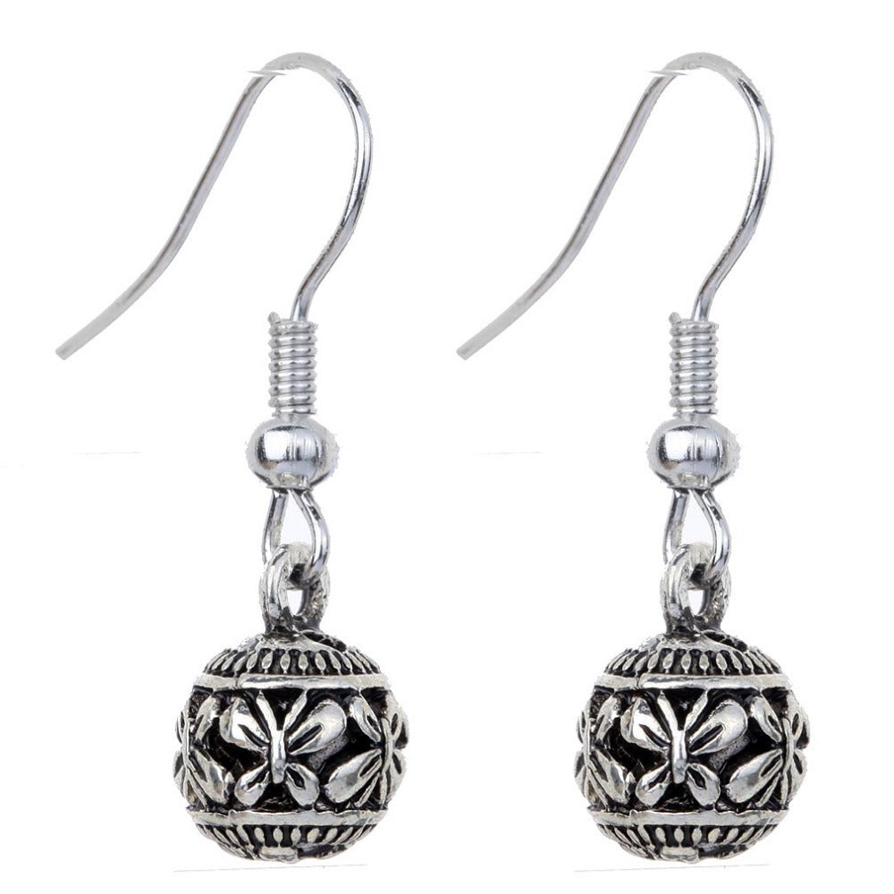 New Arrival Retro Alloy Butterfly Carved Women Dangle Hook Earrings Tibetan Silver Jewelry