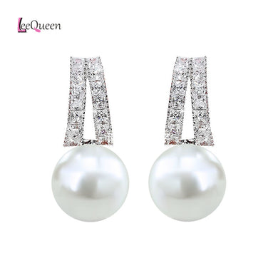 New Arrival Rhinestone Silver Simulated Pearl Stud Earrings Women Fashion Jewelry PE021