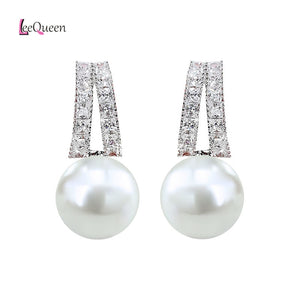 New Arrival Rhinestone Silver Simulated Pearl Stud Earrings Women Fashion Jewelry PE021