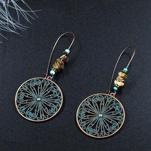New Arrival Vintage Color Earring Round Hollow Flower Retro Women Earrings Hanging Earrings Jewelry Accessories Gift