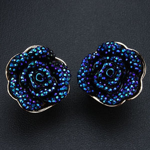 New Arrival Wholesale Fashion Korean Jewelry Elegant Blue Rose Earrings Gold color Romantic Flower Earrings For Women XLL174