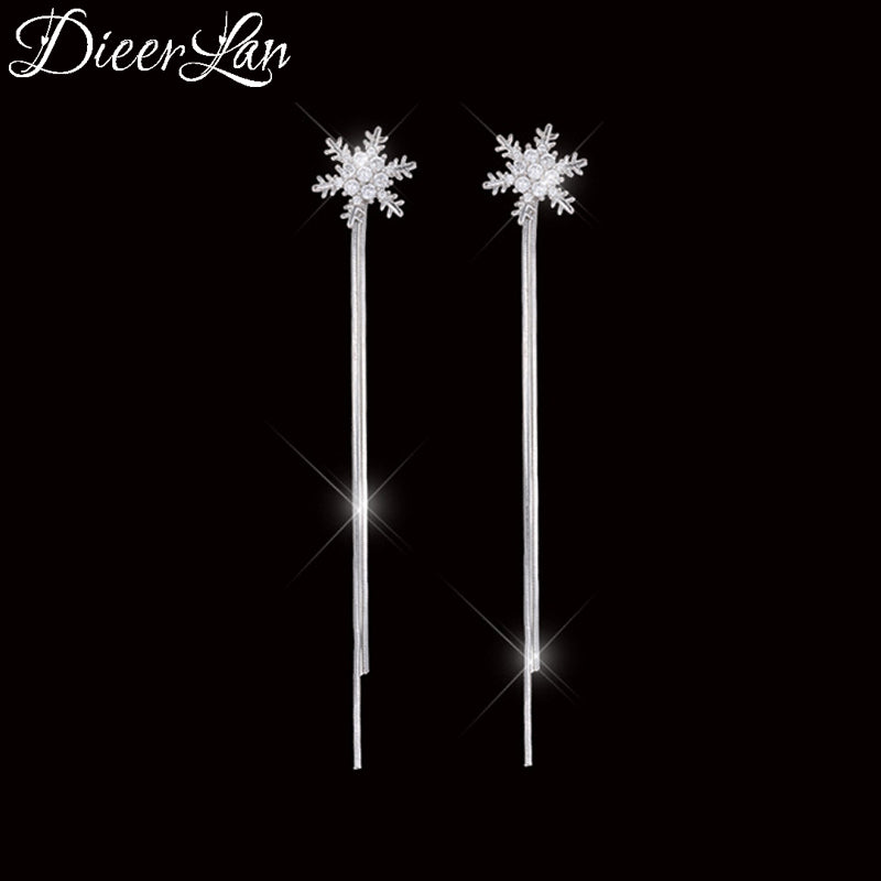 New Arrivals 925 Sterling Silver Long Drop Zirconia Snowflake Earrings for Women Hot Fashion sterling-silver-jewelry