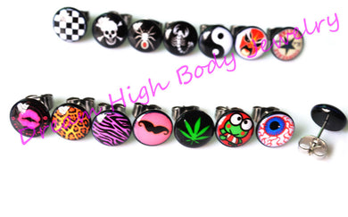 New Arrive Ear Stud Oil Design Acrylic Oil Design Logos 316L Ear Pin Earring Nail Fashion Fancy 100pcs/lot 10mm Ball Punk Image