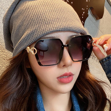 Arrived Metal Frame Sunglasses For Women  Gradient Len Glasses Oversized Square Travel Sun Glasses UV400