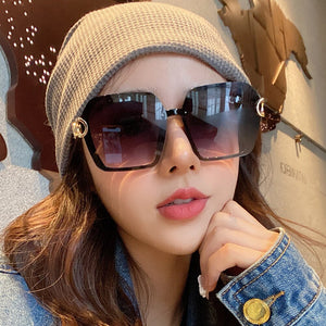 Arrived Metal Frame Sunglasses For Women  Gradient Len Glasses Oversized Square Travel Sun Glasses UV400