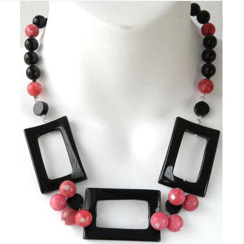 Nuovo arrivato fatto a mano in agata nera, collana con pietra preziosa rodonite rosa 