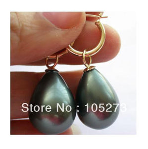 New Arriver Natural Shell Jewelry Beautiful 15x20mm Drip Black South Sea Shell Pearl Dangle Earrings
