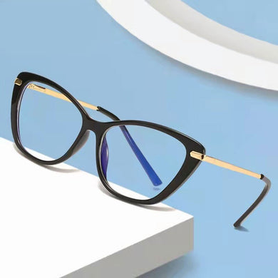 BLue Light Block Eyeglasses Woman Cat-Eye Optical Eyewear Full Rim Plastic Front Frame Rim and Alloy Temple Arms