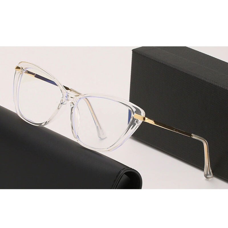 BLue Light Block Eyeglasses Woman Cat-Eye Optical Eyewear Full Rim Plastic Front Frame Rim and Alloy Temple Arms