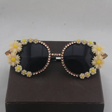 Load image into Gallery viewer, Baroque Designer Women Girls Rhinestone Crystal Sunglasses Retro Decor Floral Flower Sunglasses Summer Beach Glasses