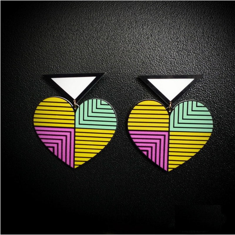 New Big Exaggerated Long Statement Brincos Pendientes Colorful Heart Drop Punk Style Earrings For Women Fashion Jewelry Gifts