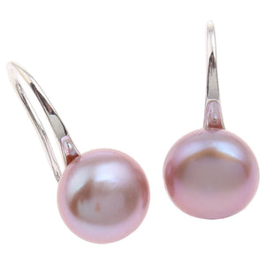 New Big Pearl Button 9-10mm Purple Pearl Earrings Real Natural Pearl Drop Earring Women Wedding Bridal Earrings Gifts