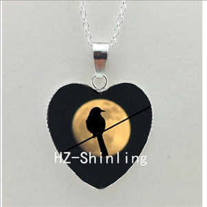 New Black Cat and Moon Heart Necklace Animal with Moon Heart Pendant Jewelry Women Heart Shaped Necklace HZ3
