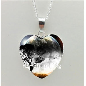 New Black Cat and Moon Heart Necklace Animal with Moon Heart Pendant Jewelry Women Heart Shaped Necklace HZ3
