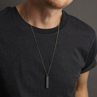 New Black Rectangle Pendant Necklace Men Trendy Simple Stainless Steel Men's necklace collana Kolye Bijoux Collar collier homme