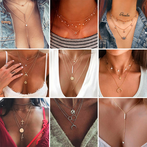 Bohemian Multilayer Cross Gold Pendant Necklace For Women Punk Letter Choker Necklaces 2020 Fashion Words Jewelry Party Gift