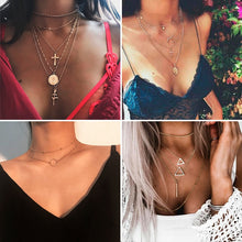 Carica l&#39;immagine nel visualizzatore di Gallery, Collana con ciondolo in oro con croce multistrato bohémien per donna, collane girocollo con lettera punk 2020, regalo per gioielli con parole di moda