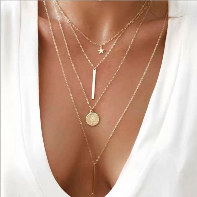 Collana con ciondolo in oro con croce multistrato bohémien per donna, collane girocollo con lettera punk 2020, regalo per gioielli con parole di moda