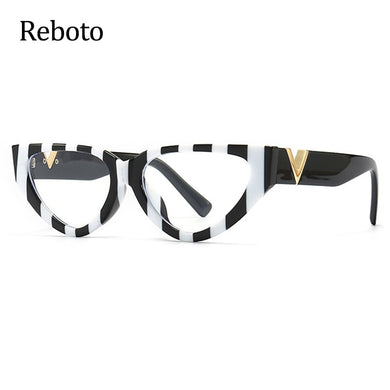 Cat Eye Glasses Frame Woman Brand Black White Striped Decorate Women's Glasses vintage Eyeglasses