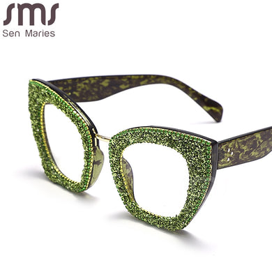 Cat Eye Glitter Glasses Frames Women  Diamond Sunglasses Clear Lens Shiny Rhinestone Eyewear Optical Frames