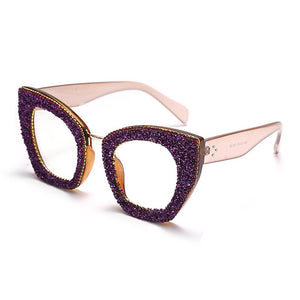 Cat Eye Glitter Glasses Frames Women  Diamond Sunglasses Clear Lens Shiny Rhinestone Eyewear Optical Frames