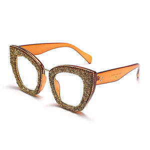 Cat Eye Glitter Glasses Frames Women  Diamond Sunglasses Clear Lens Shiny Rhinestone Eyewear Optical Frames
