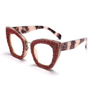 Cat Eye Glitter Glasses Frames Women  Diamond Sunglasses Clear Lens Shiny Rhinestone Eyewear Optical Frames