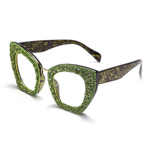 Cat Eye Glitter Glasses Frames Women  Diamond Sunglasses Clear Lens Shiny Rhinestone Eyewear Optical Frames