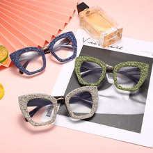 Load image into Gallery viewer, Cat Eye Glitter Glasses Frames Women  Diamond Sunglasses Clear Lens Shiny Rhinestone Eyewear Optical Frames