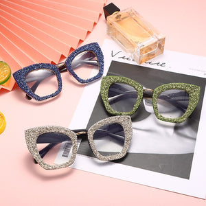 Cat Eye Glitter Glasses Frames Women  Diamond Sunglasses Clear Lens Shiny Rhinestone Eyewear Optical Frames