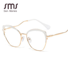 Carica l&#39;immagine nel visualizzatore di Gallery, Cat Eye Metallo Specchio Piatto Donne 2023 Del Progettista di Marca Lente Ottica Trasparente Gambe Uniche Retro Occhiali Cornice Miopia Oculos 