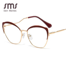 Carica l&#39;immagine nel visualizzatore di Gallery, Cat Eye Metallo Specchio Piatto Donne 2023 Del Progettista di Marca Lente Ottica Trasparente Gambe Uniche Retro Occhiali Cornice Miopia Oculos 