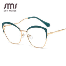 Carica l&#39;immagine nel visualizzatore di Gallery, Cat Eye Metallo Specchio Piatto Donne 2023 Del Progettista di Marca Lente Ottica Trasparente Gambe Uniche Retro Occhiali Cornice Miopia Oculos 