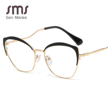 Carica l&#39;immagine nel visualizzatore di Gallery, Cat Eye Metallo Specchio Piatto Donne 2023 Del Progettista di Marca Lente Ottica Trasparente Gambe Uniche Retro Occhiali Cornice Miopia Oculos 