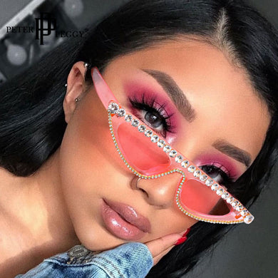Cat Eye Sunglasses Women Brand Designer Vintage Rhinestone Sun Glasses Pink Sexy Cateye Glasses Gafas De Ojo De Gato