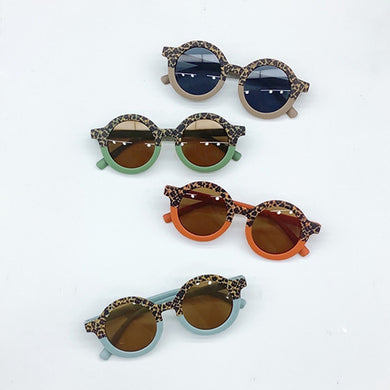 Children Cute Cartoon Round Sunglasses Girl Boy Leopard Double Color Vintage Sunglasses UV Protection Classic Kids