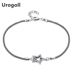 New Classic Genuine 925 Sterling Silver Retro Style Charm Star Chain Bracelet & Bangles with Zircon For Women Party Jewelry