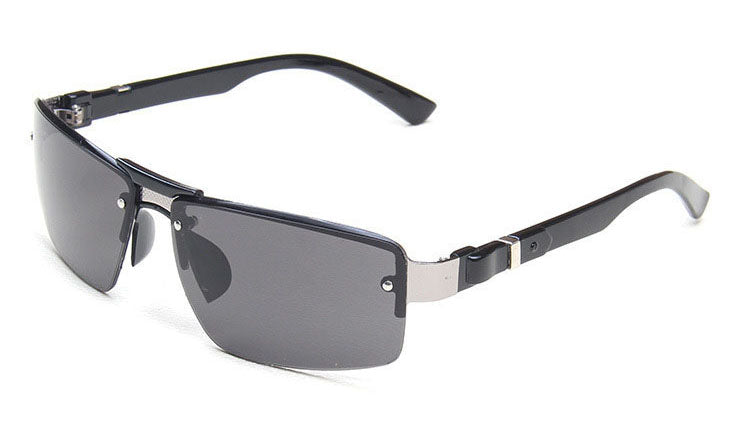 Classic Rimless Metal Sunglasses Men Retro Brand Sport Sunglasses Double Bridge Gradient Grey Lenses Driving Fishing Glasses