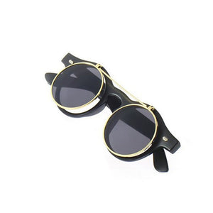 Classic Steampunk Goth Glasses Goggles Round Flip Up Sunglasses Retro Vintage Accessories Trend Round Eyeglass Trend