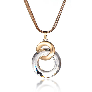 New Clear Crystal Circles Pendant Necklace Gold Chains Elegant Round Pendant Sweater Long Necklace Fashion Jewelry Party Gifts