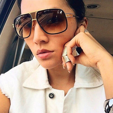 Couple Flat Top  Driving Sunglasses Men 18K Gold Big Frame Square Women Sunglasses Shades Brad Pitt Men Sun Glasses