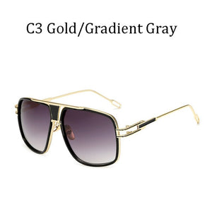 Couple Flat Top  Driving Sunglasses Men 18K Gold Big Frame Square Women Sunglasses Shades Brad Pitt Men Sun Glasses
