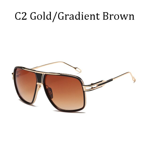 Couple Flat Top  Driving Sunglasses Men 18K Gold Big Frame Square Women Sunglasses Shades Brad Pitt Men Sun Glasses