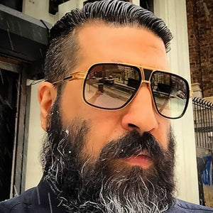 Couple Flat Top  Driving Sunglasses Men 18K Gold Big Frame Square Women Sunglasses Shades Brad Pitt Men Sun Glasses