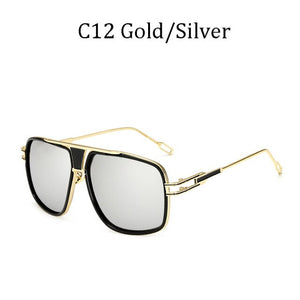 Couple Flat Top  Driving Sunglasses Men 18K Gold Big Frame Square Women Sunglasses Shades Brad Pitt Men Sun Glasses