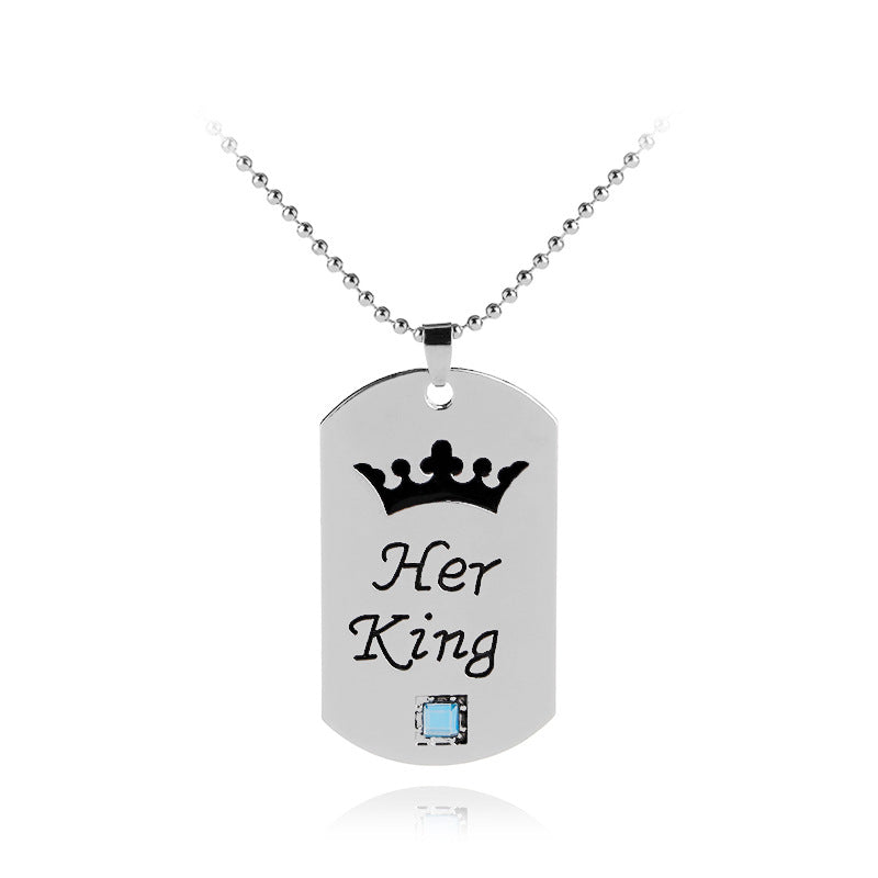 New Crown Pendant Necklace Her King&his Queen Army Card Charm Lovers Pendants Choker Necklace Gifts Men Women jewelry collares